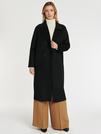 Manteau long double face en laine et cachemire - Noir