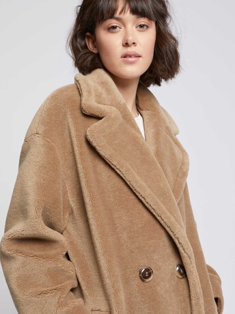 Manteau long en laine bouclée - Noisette