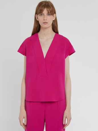 Haut col V en crêpe envers satin - Fuchsia