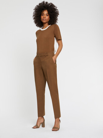 Pantalon cigarette en gabardine de coton - Havane