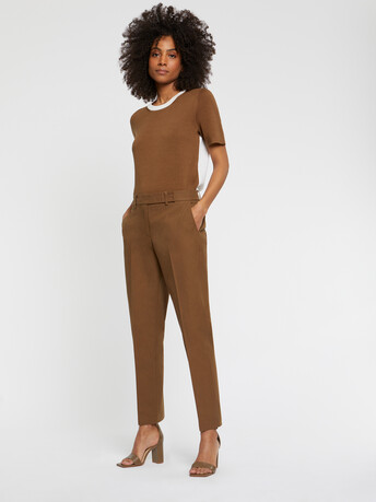 Pantalon cigarette en gabardine de coton - Havane