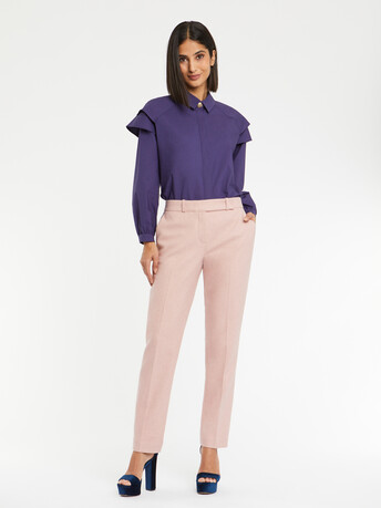 Cotton-poplin blouse with ruffled shoulders - Raisin