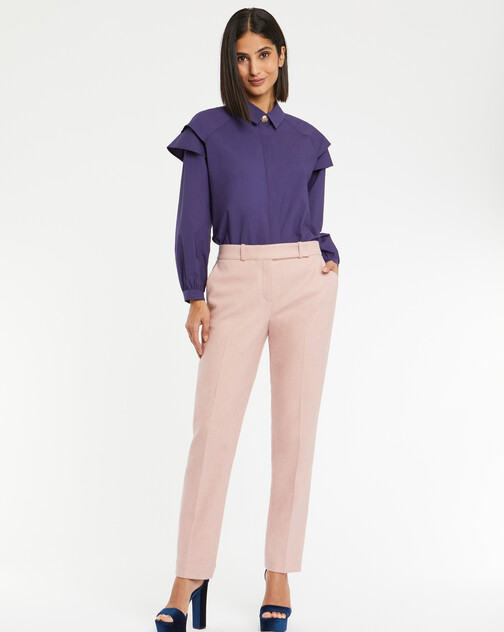 Cotton-poplin blouse with ruffled shoulders
