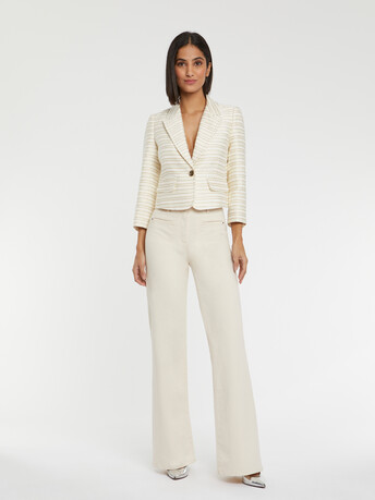 Veste à rayures tennis et lurex en lin et coton - Blanc casse / gold