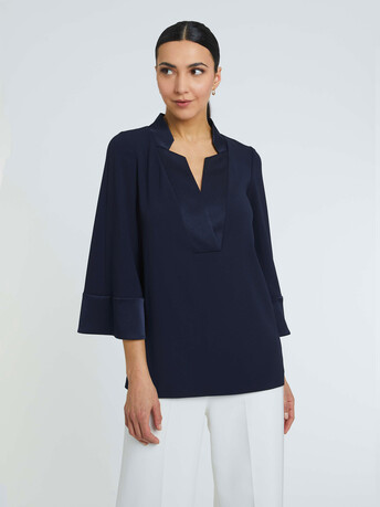 Blouse en crêpe enver satin - Marine