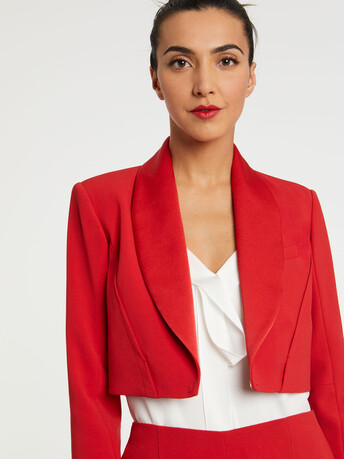 Satin-crepe cropped jacket - Hibiscus