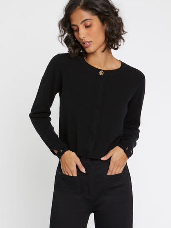 Cardigan à bouton bijou en cachemire - Noir