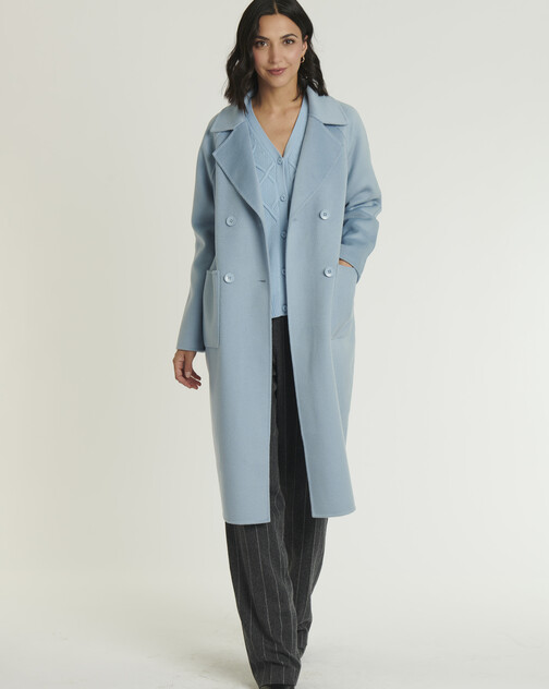 Manteau long double face en laine et cachemire