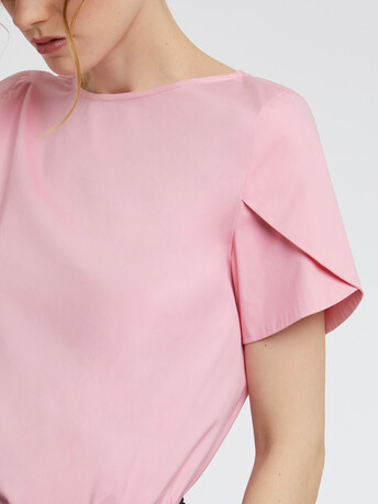 Cotton-poplin short-sleeve top - Candy pink