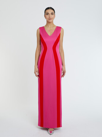 Robe longue en crêpe envers satin - Rose shocking