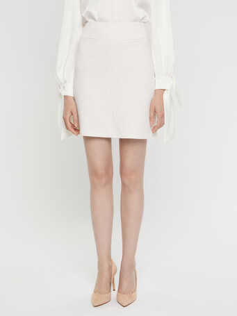 Mini-jupe droite en tweed - Blanc casse