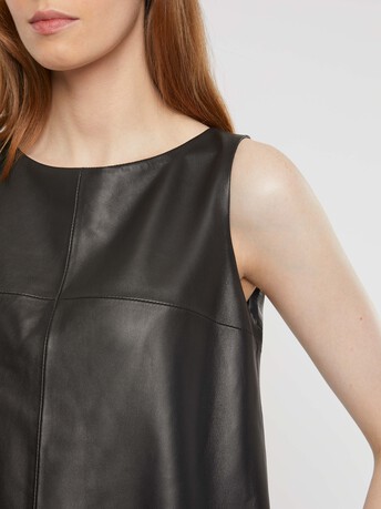 Short sleeveless lambskin leather dress - Noir