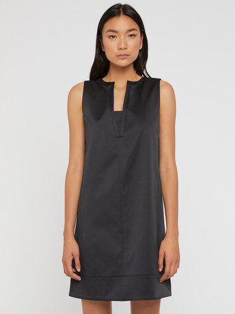 Short duchess-satin dress with graphic neckline - Noir