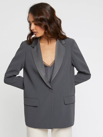 Veste de costume droite en tissu crêpe - Carbone
