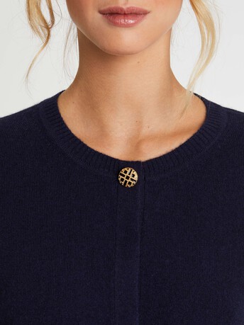 Cardigan à bouton bijou en cachemire - Marine