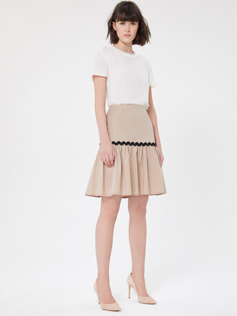 Jupe patineuse en popeline satinée stretch - Beige