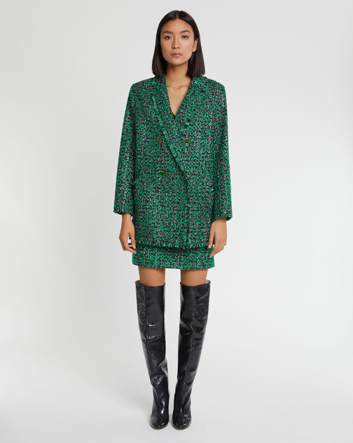 Veste longue en tweed bicolore