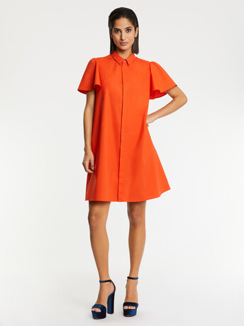 Robe courte en popeline de coton stretch - Sanguine