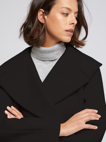 Manteau à col XXL en drap de laine - Noir