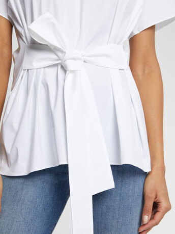 Top noué à la taille en popeline de coton - Blanc