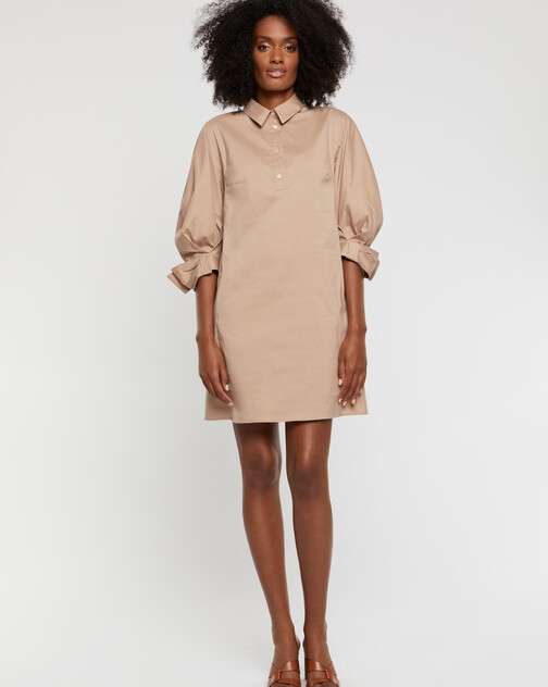 Robe courte à col tunisien en popeline de coton