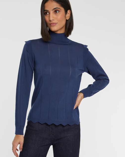 Pull col roulé à festons en laine et lurex