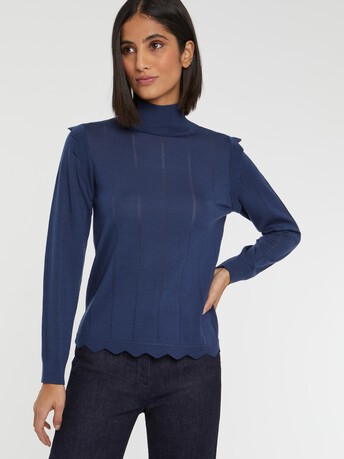 Wool and lurex turtleneck sweater with scalloped edging - Orage