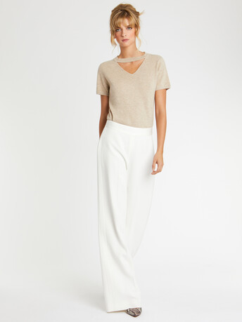 Pantalon ample en crêpe envers satin - Blanc casse