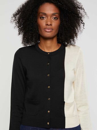 Two-tone silk and cotton cardigan - Noir / ivoire