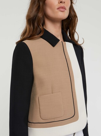 Veste courte graphique en tricotine stretch - Camel / noir