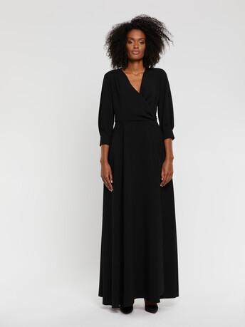 Robe longue de cérémonie en crêpe envers satin - Noir