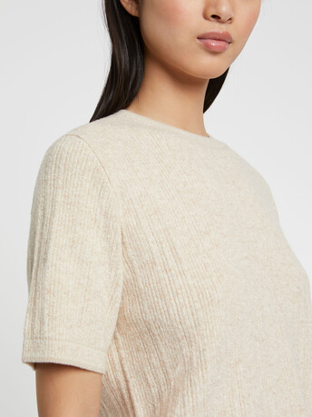 Short-sleeve mouliné-knit sweater - Sand