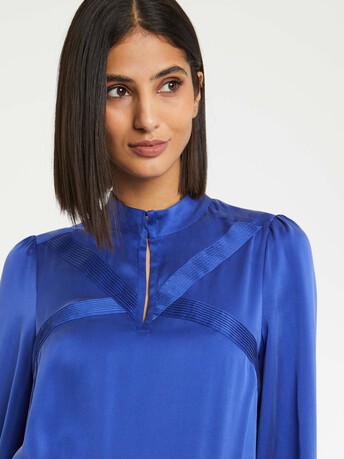 Silk top with high collar - Saphir