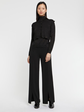 Cardigan court à festons en laine et lurex - Noir