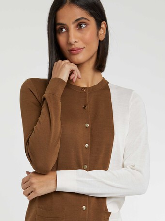 Gilet bicolore en soie et coton - Havane/ ivoire