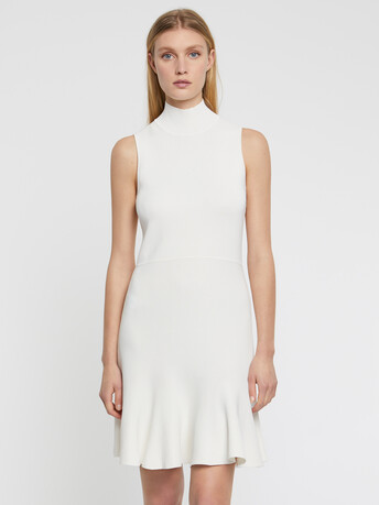 Milano-knit high-collar dress - Off white