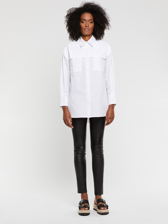 Large cotton-poplin shirt with pockets - White