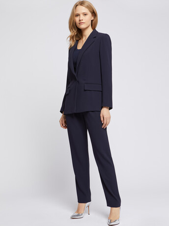 Satin-back crepe straight-leg pants - Navy blue