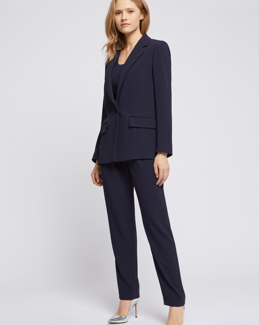 Pantalon droit en crêpe envers satin