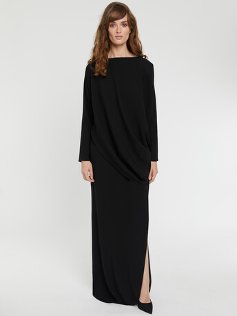 Robe longue drapée en crêpe envers satin - Noir