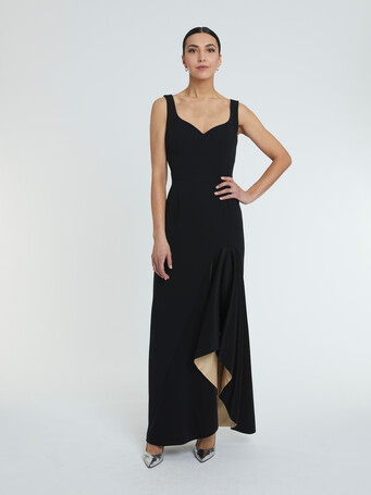 Robe longue en crêpe envers satin - Noir/nougat