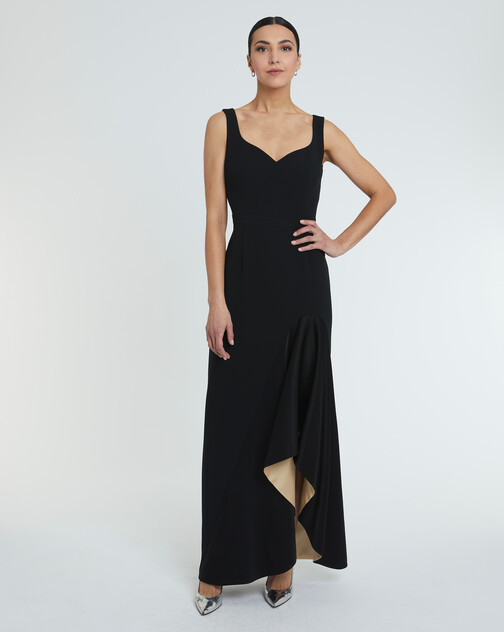 Robe longue en crêpe envers satin