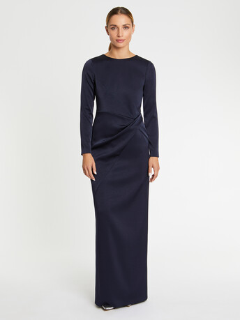 Robe longue en crêpe envers satin - Marine