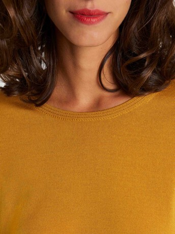 Pull ajouré en laine mérinos - Ocre