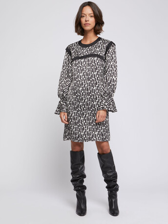 Robe imprimé coups de pinceau en viscose - Blanc casse / noir