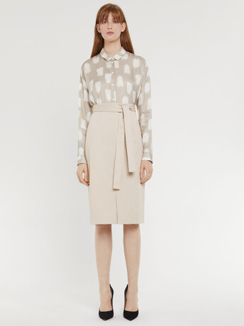Belted cotton-gabardine midi skirt - Mastic