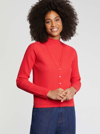 Cardigan en coton côtelé - Vermillon