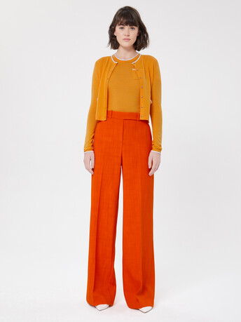 Cardigan long en mérinos - Curcuma/blanc casse