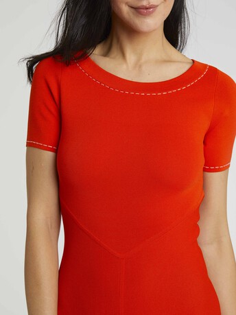 Robe patineuse en viscose milano - Sanguine/blanc casse