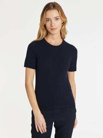 Pull à manches courtes en laine et cachemire - Marine